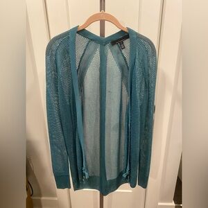 Excellent White House Black Market Lightweight Mesh Cinched Teal Waters Cardigan